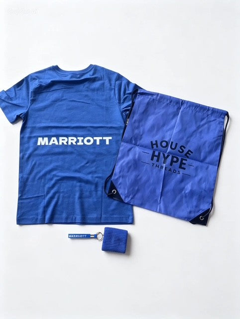 Blue House T-shirt, Sweatband, Key Chain amd Bag Pack